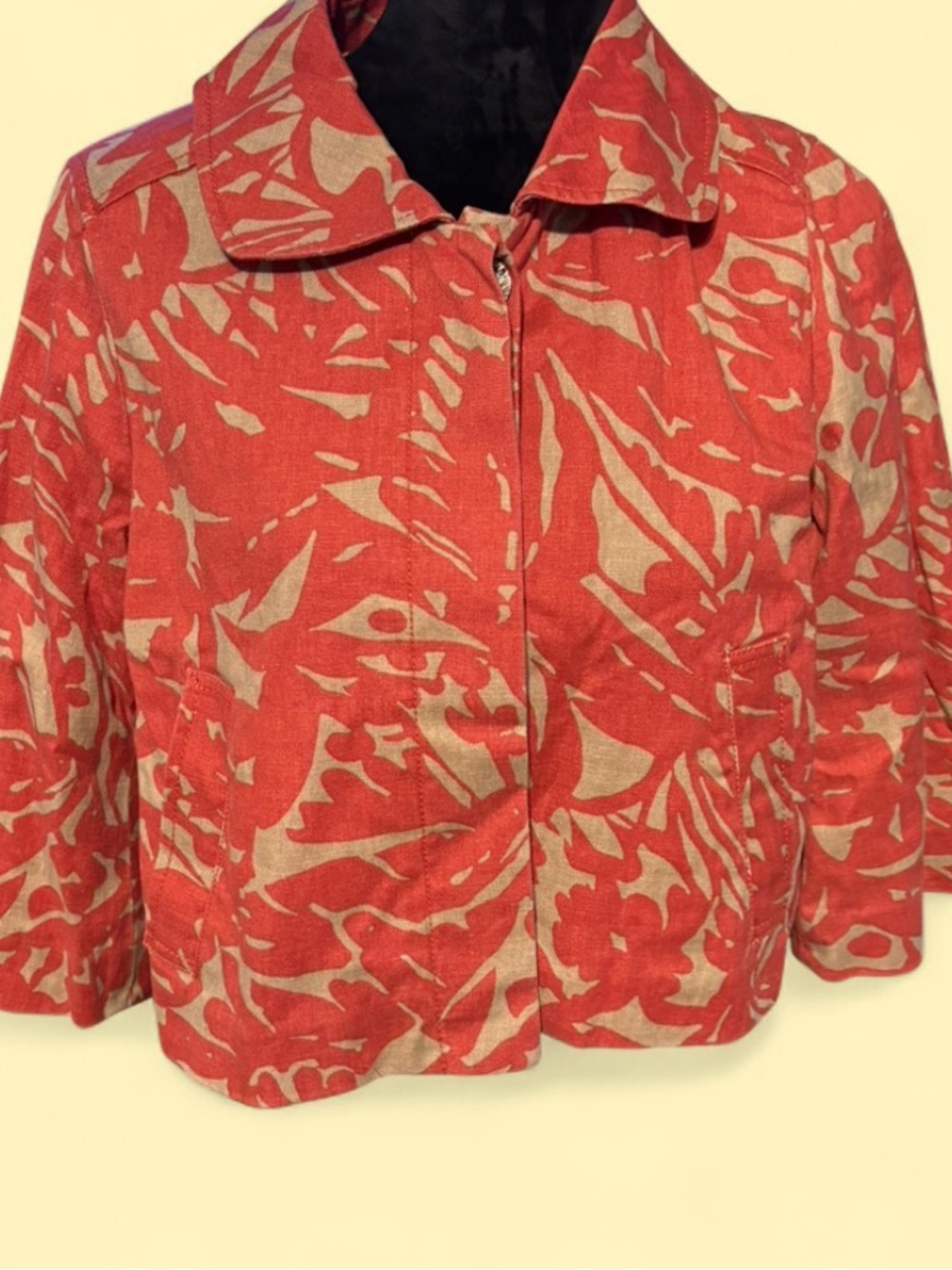 PAIGE Coral and Cream Patterned Zip Jacket